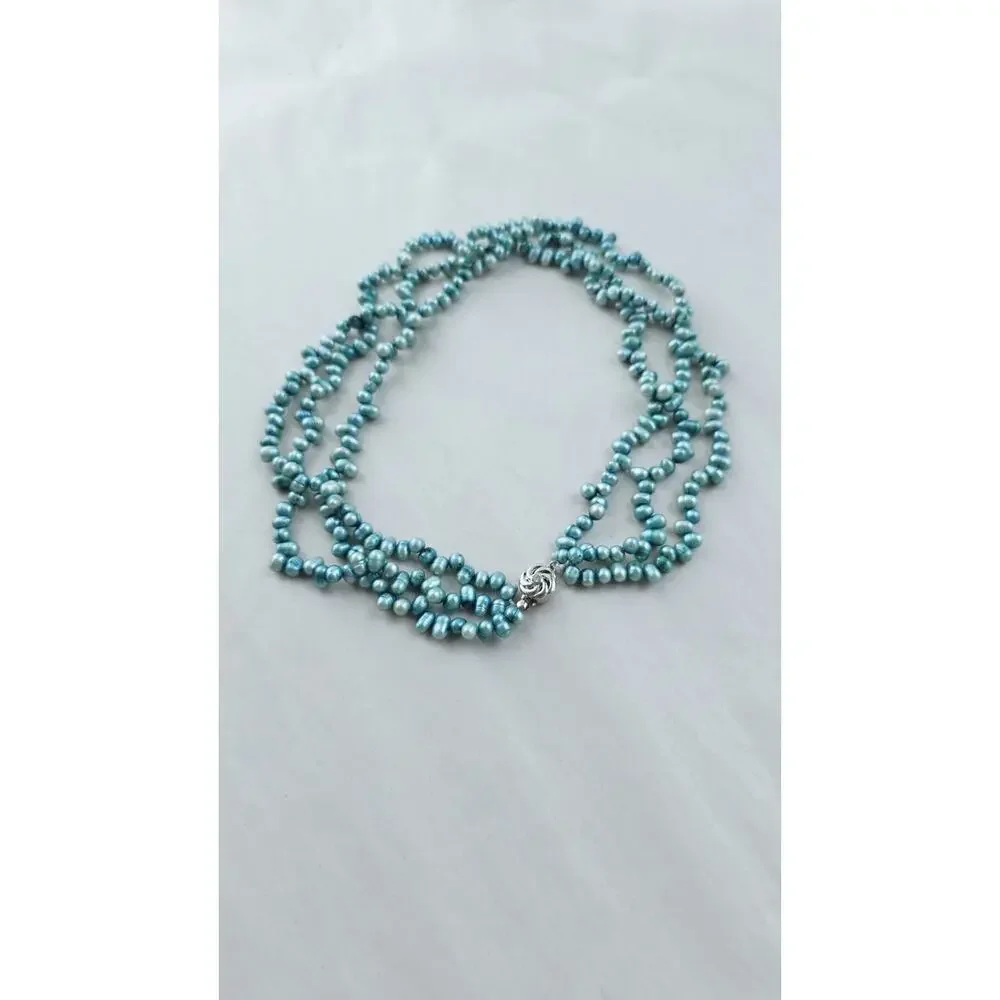 Genuine rice Pearl 3 strand Choker Necklace 16